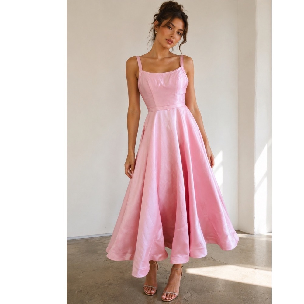 Y2k Sherri‎ Hill Dress Long Pink Sz 0 Barbie Cottagecore TradWife  Fit Flare